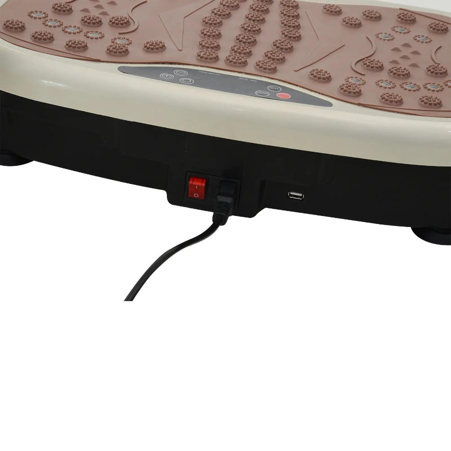 Lateral da plataforma com o interruptor e o cabo de alimentação